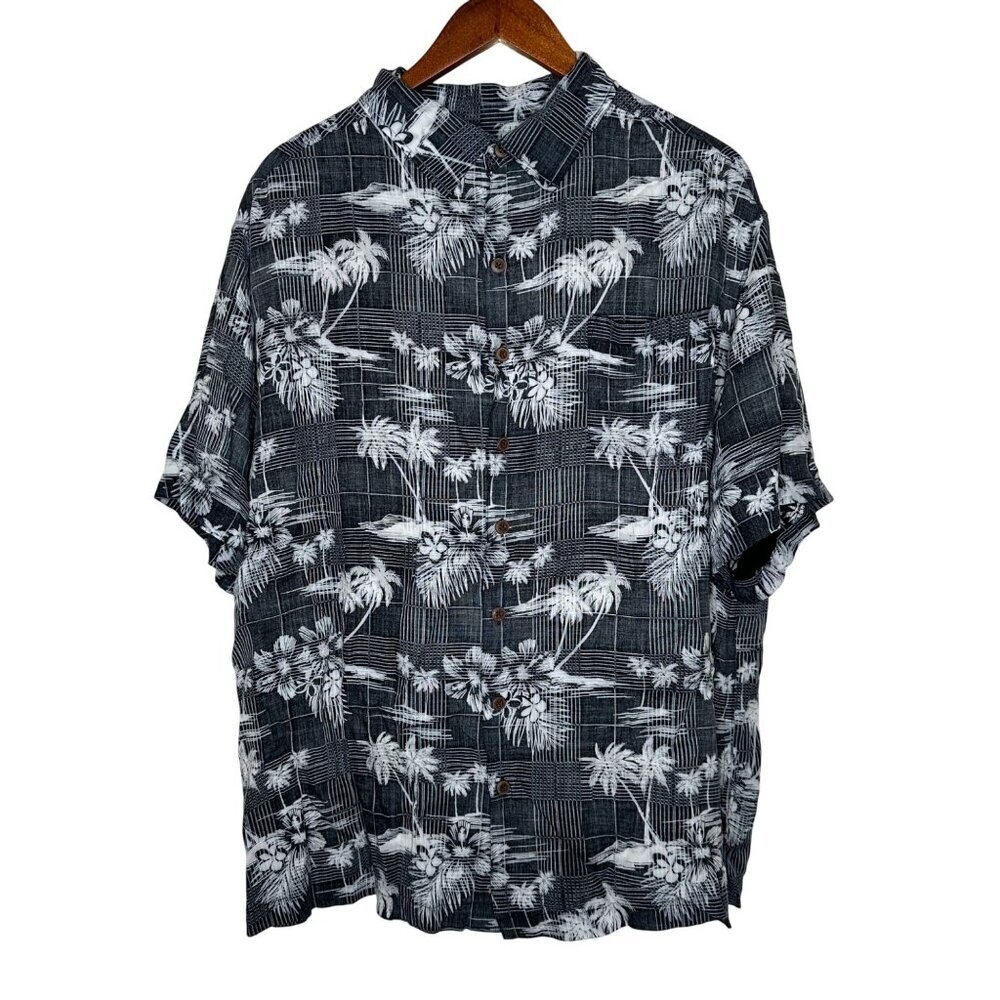 Caribbean Black Tropical short sleeve button up camp shirt Sz‎ 2XB